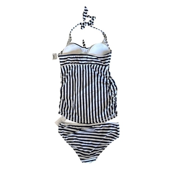 NWT! MOTHERHOOD, BEACH BUMP 2 Piece Striped Halter Maternity Tankini, Size Small - Picture 3 of 8